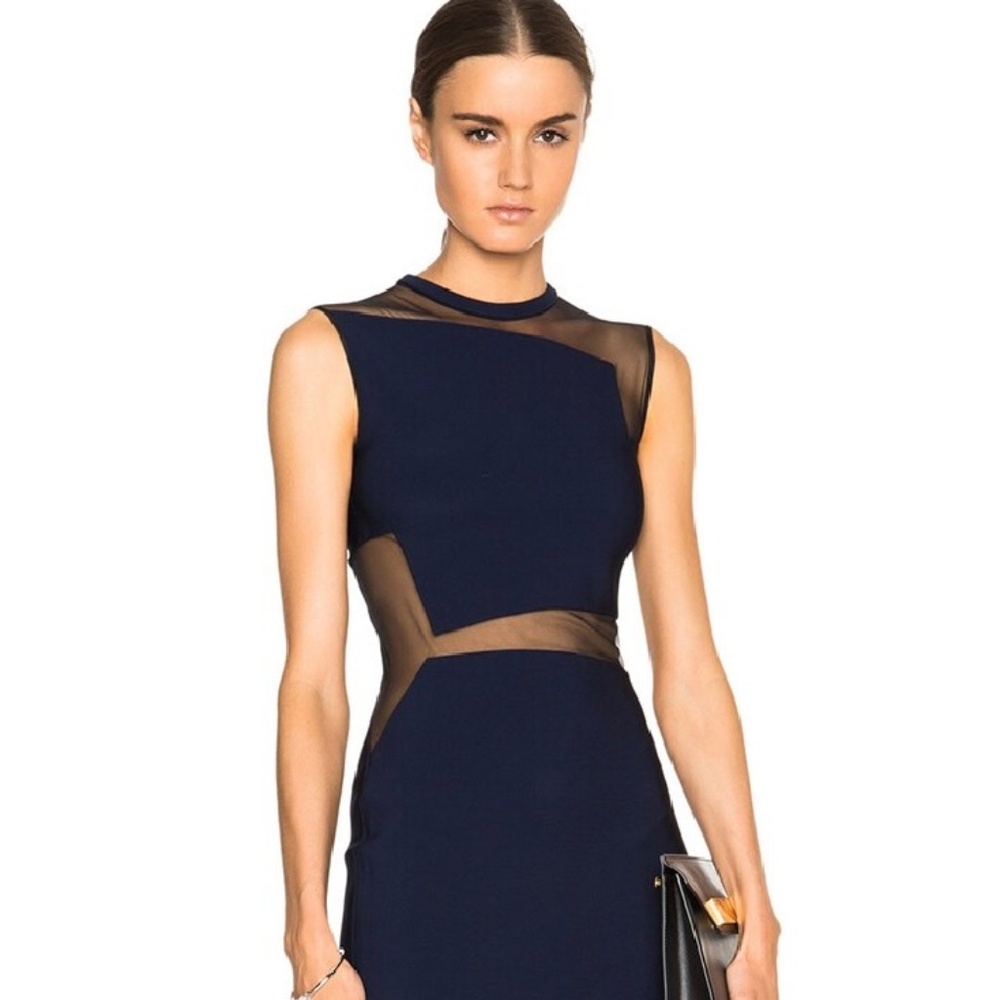 Mugler Mega Milano Navy Mesh Insert Dress